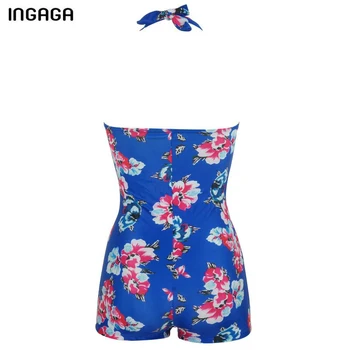 INGAGA One Piece Swimsuit Swimwear Women New 2017 Halter Straight Vintage Swim Wear Padded Floral Bathing Suits