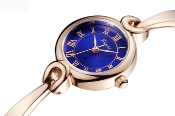 KIMIO Women Bracelet Watch Simple Blue Ladies Dress Watches 2017 Rose Gold Plated Fine Stainless Steel Strip Quartz Wristwatches