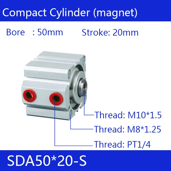 SDA50*20-S 50mm Bore 20mm Stroke Compact Air Cylinders SDA50X20-S Dual Action Air Pneumatic Cylinder