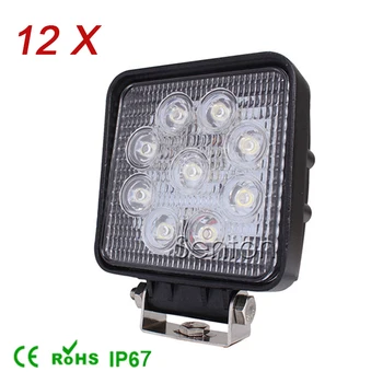 12Pcs 4 Inch 27W High-Power 9X 3W Square LED Work Light 12V Flood For 4x4 Offroad ATV Truck Tractor Motorcycle Driving Fog Lamps
