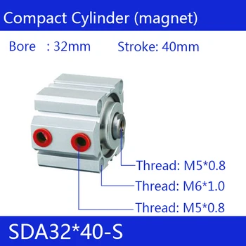 SDA32*40-S 32mm Bore 40mm Stroke Compact Air Cylinders SDA32X40-S Dual Action Air Pneumatic Cylinder