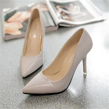 Basconi shoes woman high heels pointed a stiletto heel black patent leather Single shoe drop shipping