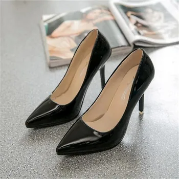 Basconi shoes woman high heels pointed a stiletto heel black patent leather Single shoe drop shipping