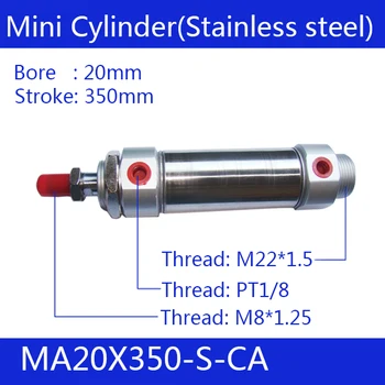 Pneumatic Stainless Air Cylinder 20MM Bore 350MM Stroke , MA20X350-S-CA, 20*350 Double Action Mini Round Cylinders