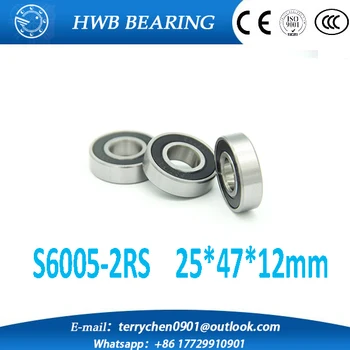 5 PCS S6005-2RS Bearings 25x47x12 mm Rubber Seal Stainless Steel Ball Bearings