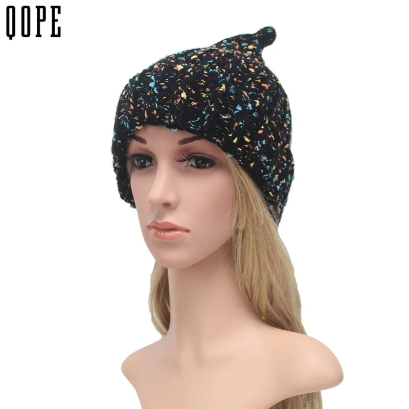 Winter Beanies For Women Knitted Acrylic warm Hats Mix Colors Skullies And Beanies Knit Big Pompom Caps Female Beanie mask