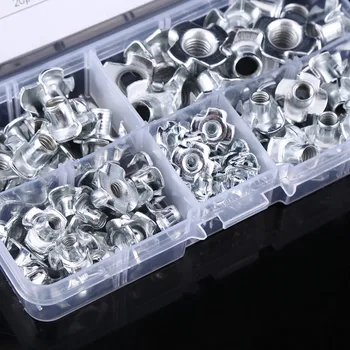 90pcs Carbon Steel M3/M4/M5/M6/M8 Four Pronged T Nuts Blind Inserts Nut for Wood Furniture