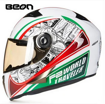 ECE white orange Hawkeye BEON full face motocross Helmet for women, motorcycle MOTO electric bicycle safety headpiece