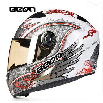 ECE white orange Hawkeye BEON full face motocross Helmet for women, motorcycle MOTO electric bicycle safety headpiece