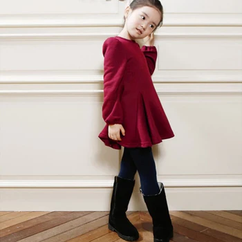 Fall winter cotton thickening poly spun velour long-sleeved pleated dress Children Kid Girls Dress Girl Clothing Kids Clothes