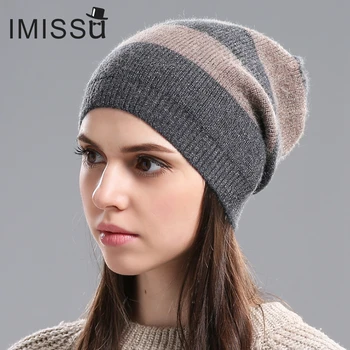 IMISSU Autumn Women's Hats Beanie Knitted Real Wool Skullies Casual Cap Gorros Bonnet Femme Casquette Hat for Girls