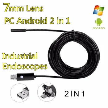 Snake Industrial Endoscope USB 7mm Android PC 2in1 Waterproof Borescope Inspection Camera Waterproof Inspection Tube 2M