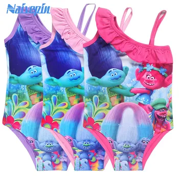 Girls summer beach bikini dresses for kids swimsuit clothes children cotton trolls cartoon costume swim wear dresses clothing