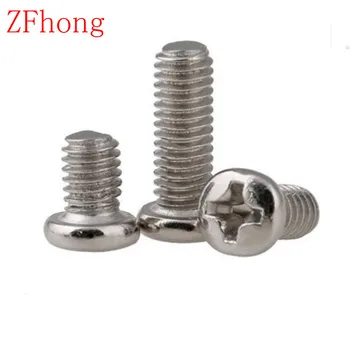 1000pcs M1 steel with nickel phillips round pan head machine screw length 2mm to 6mm