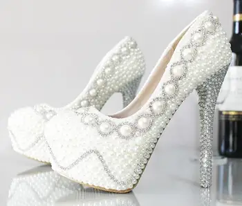 Spring / Summer / Winter new wedding shoes TG518 pearl rhinestone handmade white high-heeled crystal shoes