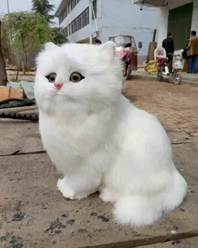 Large 24x24 cm simulation white cat Model ,lifelike ,big head squatting cat model home decoration gift t186