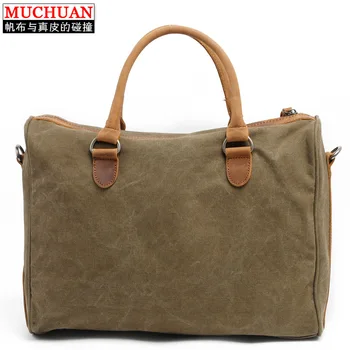 Muchuan New Product Canvas Bag Male Handbag Restore Ways Single Shoulder Satchel Tide Match Genuine Leather Briefcase