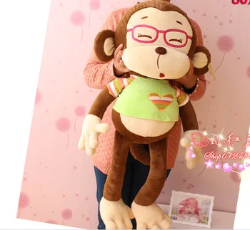 The stuffed lovely monkey animal plush toys cute monkey toy with glasses birthday gift green about 80cm