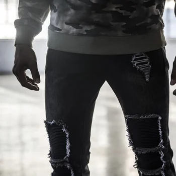 Fear of god swag men's jeans feet Justin Bieber Long Pants Hole Trousers Kanye West Biker Men Jeans Pant Brand Cooo Coll