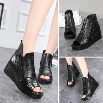 New Listing Summer Wedges Roman Style Leisure Shoes Hollow-out Open-toed Sandals Fish Mouth Women Sandals