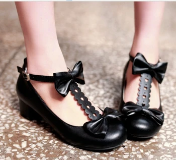 New Womens Sweet Bowtie T-Strap Round Toe Square Heeled Court Party Lady Buckle Strap Pumps Shoes Plus Size 1-12