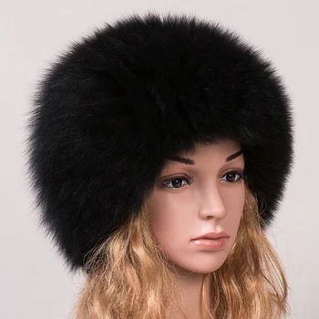 Russian Fox Fur Princess Hat Real Fox Fur Hat White Black Ladies Winter Headgear Russian Outdoor Winter Warm Mongolia Cap