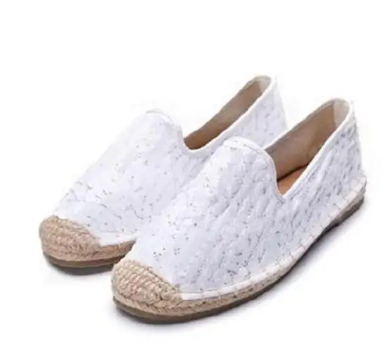 2017 newest bling bling glitter embellished flat shoes round toe rope braided casual shoes comfortable loafers white gold silver