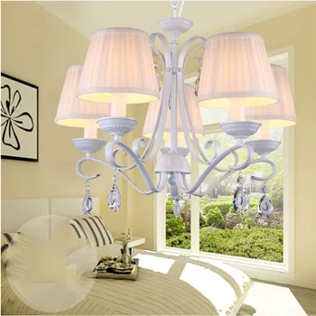 LED European Modern Crystal Chandelier 220v White Glass Chandeliers for The Bedroom E14 Fashion Iron Ceiling Lights