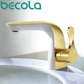 Becola new design bathroom faucet gold plated basin faucet fashion white and gold style brass tap B-5902