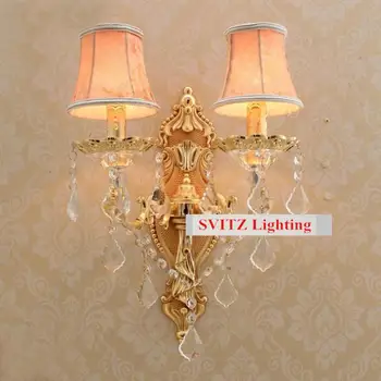 Hotel room 2 lights led wall lamp with fabric lampshade Led candle bulbs Crystal wall lights bedside indoor lighting wall lamp