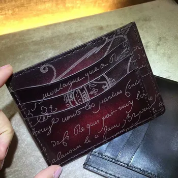 TERSE_Top Italian genuine leather mans card holder patina handmade id card wallet vintage 4 colors luxury style custom service