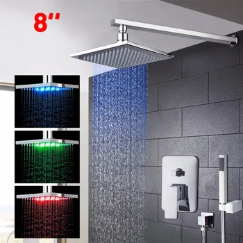 Bath LED Waterfall Rain Shower Sets Faucet Shower Hand Chrome Finish Bath Shower Mixer Faucet Set Single Handle With Handshower