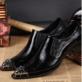 Mens Dress Shoes Genuine Leather Italian Luxury Quality Pointed Toe Slip On Metal Rivets Wedding Flats Men Formal Business Shoes
