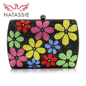 Natassie Women Gold Clutch Bags New Fashion Colorful Flower Ladies Evening Bag Female Party Clutches