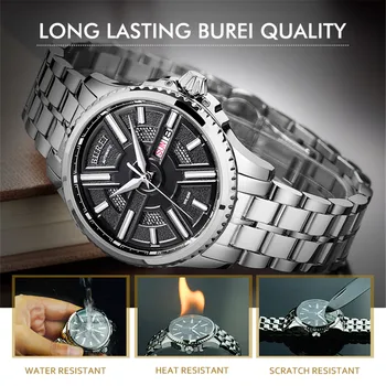 BUREI Watches Classic Mens AUTO Date Automatic Mechanical Watch Self-Winding Analog Stainless Steel Man Wristwatch Sapphire