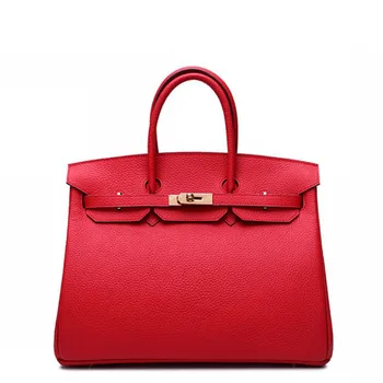 25CM Genuine Leather Classic Women Bag\Handbag Cowhide Tote Bag Platinum Bag Brand Fashion Embossed leather handbag~16B22