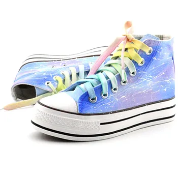 LEO Women Graffiti Hand Painted Platform Shoes High Top Style Gradient Rainbow Striped Colorful Harajuku Girls Canvas Shoes