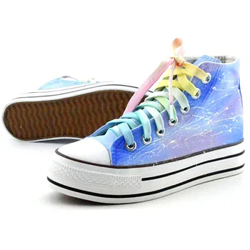 LEO Women Graffiti Hand Painted Platform Shoes High Top Style Gradient Rainbow Striped Colorful Harajuku Girls Canvas Shoes