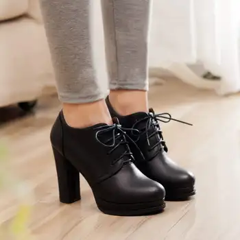 Pumps Shoes Woman PU New 2016 high heel 10CM Platform 1.5CM Thick heel Women's shoes with heels small yards EUR Size 33-43