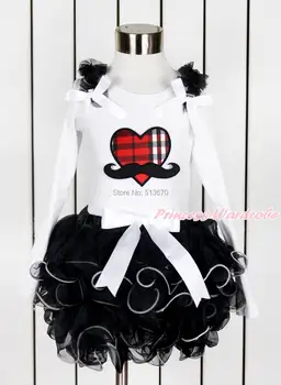 Valentine Mustache Black Red Plaid Heart White Top Black Petal Pettiskirt NB-8Y MAPSA0133