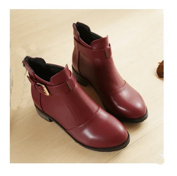 2016 Autumn/winter Fashion Leather Boots Women Flats Ankle Boots Casual Round Toe Buckle Zip Martin Boots Size 33-43