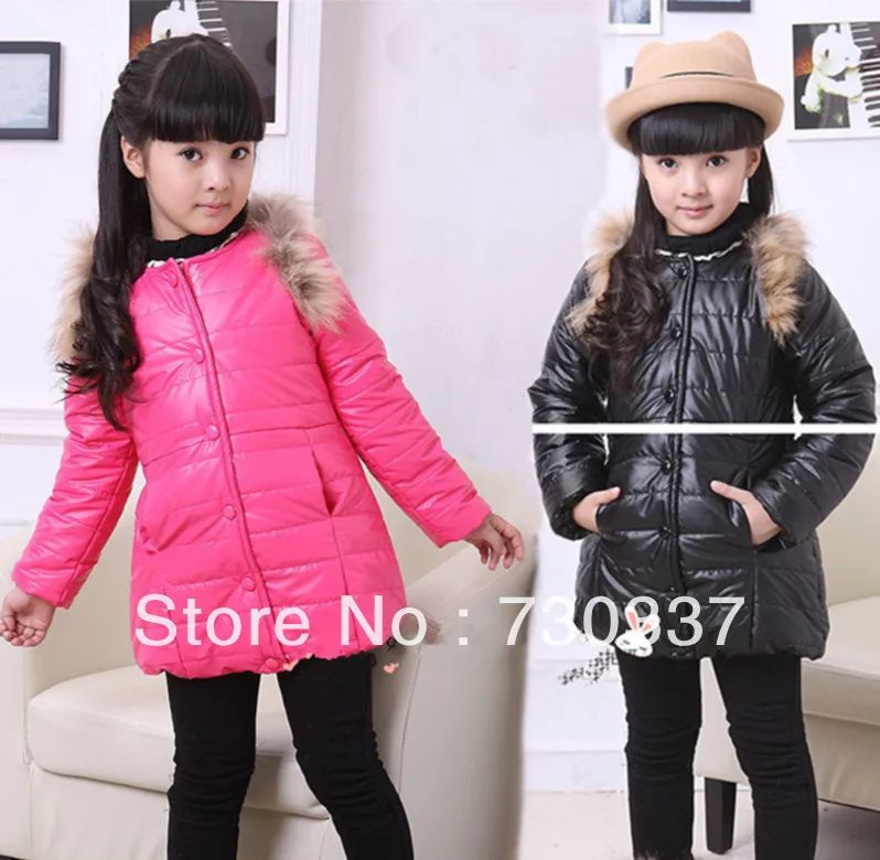 Winter girl cotton-padded clothes girls pure color long coat children clothing