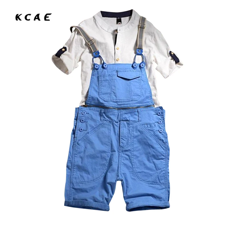 2016 New cotton Men's fashion denim overalls for summer sky blue Korean style jeans Jumpsuits Shorts for man Bib pants S-XXL