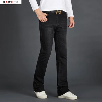 2016 New Mens jeans boot cut leg slightly flared slim fit Black gray male jeans designer classic denim Jeans Plus Size 28-34