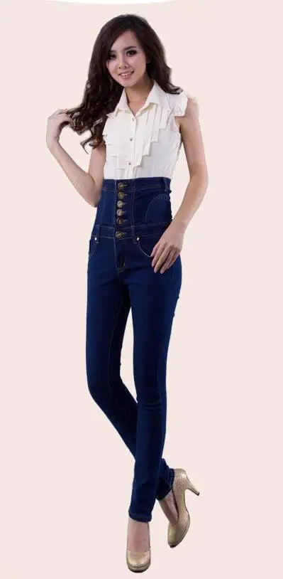 Winter occident fashion vintage plus size S-4XL high waist add wool thicken pencil cowboy denim women jeans D193
