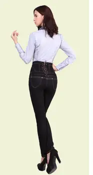 Winter occident fashion vintage plus size S-4XL high waist add wool thicken pencil cowboy denim women jeans D193