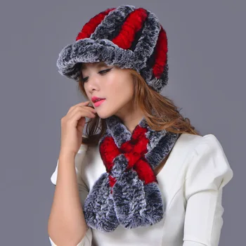 Raccoon fur hat+scarf=1set 2016 winter beanies fur hat for women knitted rex Raccoon fur hat free size casual women's hat