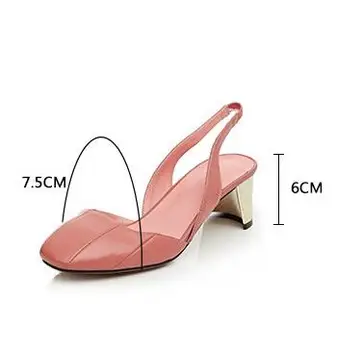 2017 New Toe Cap Covering Sandals Women High-Heeled Medium Hells Shoes Spring And Summer Fashion Sexy Cowhide Female Sandals
