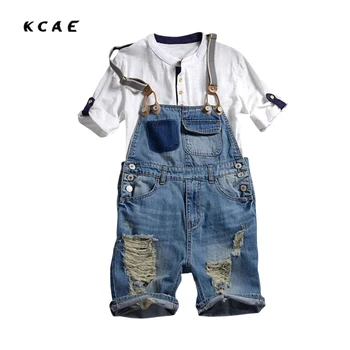 Mens Slim Straight Pants Distressed Jeans Ripped Jumpsuit Wash Jeans Denim Overalls Male Casual Pants Suspenders Bibs