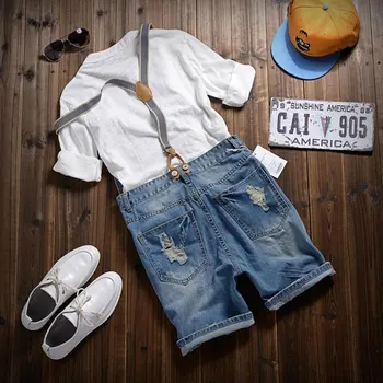 Mens Slim Straight Pants Distressed Jeans Ripped Jumpsuit Wash Jeans Denim Overalls Male Casual Pants Suspenders Bibs